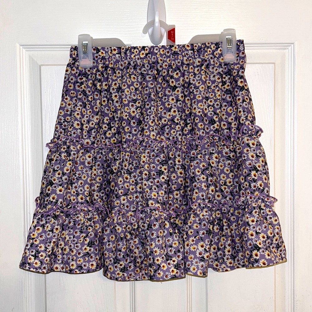 Purple Floral Ruffled Skirt